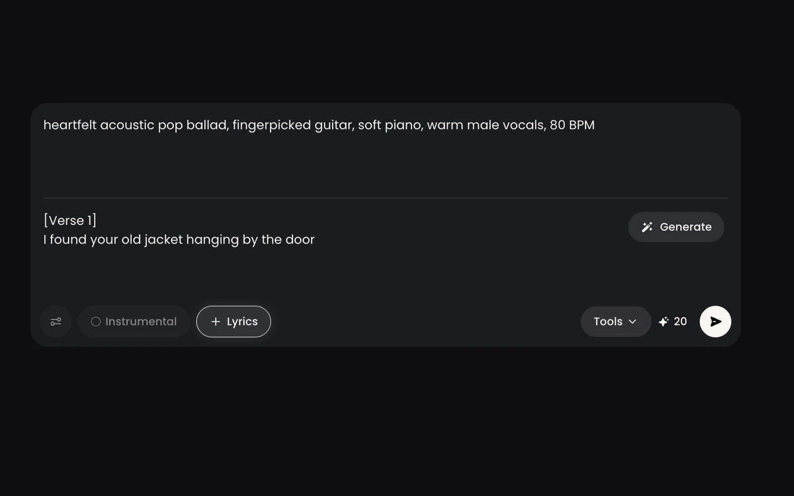 The SongGPT Tools menu with Create Music, Remix, Extend, and Replace